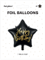 Preview: Happy Birthday Stern schwarz - Folienballon 40 cm - ungefüllt