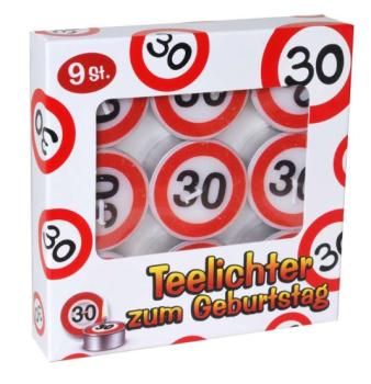 Teelichter 3.7 cm 9 Stück - Verkehrstafel - Zahl 30