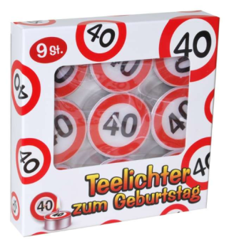 Teelichter 3.7 cm 9 Stück - Verkehrstafel - Zahl 40