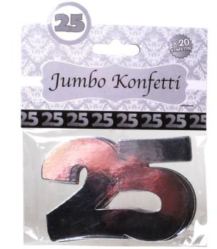 Jumbo Konfetti Pappe - 20 Stück ​7,5 cm x 10 cm - silber Zahl 25