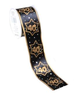 Satin Geschenkband 4 cm x 3 Meter - schwarz-gold - Zahl 40