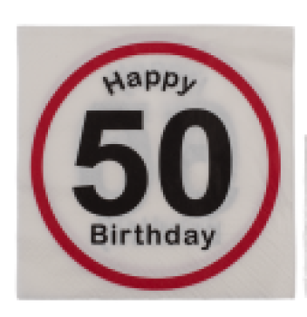 Servietten 20 Stück - Verkehrsschild - Happy Birthday Zahl 50