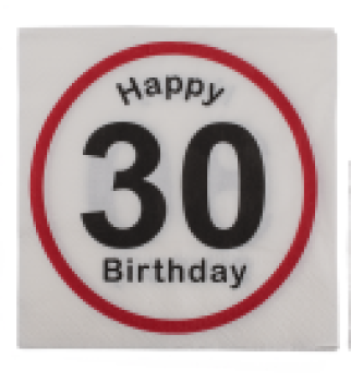 Servietten 20 Stück - Verkehrsschild - Happy Birthday Zahl 30