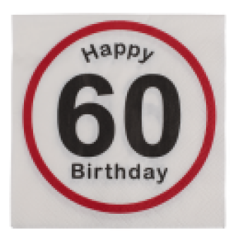 Servietten 20 Stück Verkehrsschild - Happy Birthday Zahl 60