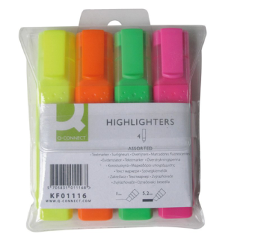 Textmarker Highlighters Economy,  Strichbreite ca. 1 - 5 mm - 4er Etui