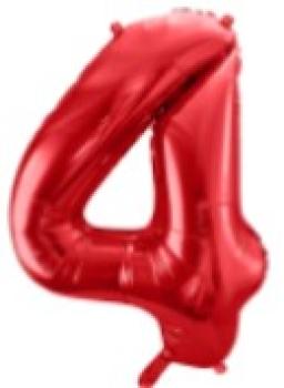 Folienballon 86 cm ungefüllt  - Zahl 4 - rot
