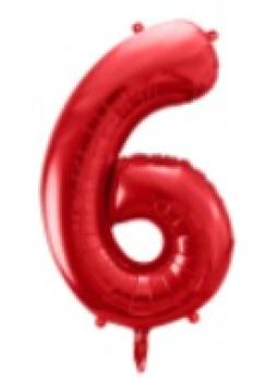 Folienballon 86 cm ungefüllt  - Zahl 6 - rot