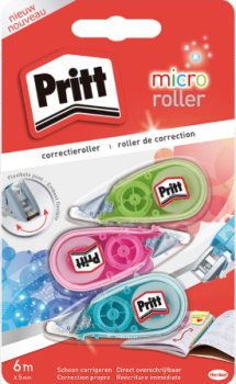PRITT Korrekturroller Micro, 5 mm x 6 m farbig sortiert, blau, pink, grün 3 S