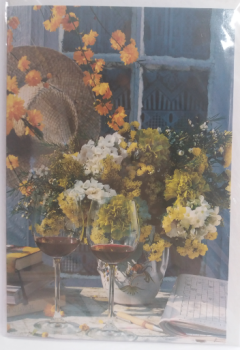 Weingläser auf dem Tisch mit Blumen - Doppelkarte A6 mit Couvert