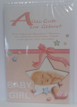 Alles Gute zur Geburt - Baby Girl - Doppelkarte A6 mit Couvert