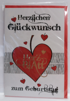 Herzlichen Glückwunsch Herzblatt zum Geburtstag - Doppelkarte A6 mit Couvert