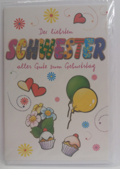 Der liebsten Schwester alles Gute zum Geburtstag - Doppelkarte A6 mit Couvert