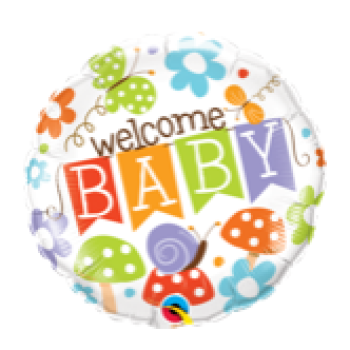 Welcome Baby Banner Garden - bunt - Folienballon 45 cm ungefüllt