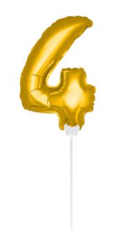 mini Zahlenballon 13 cm am Stab - für Luftfüllung - gold - Zahl 4