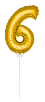mini Zahlenballon 13 cm am Stab - für Luftfüllung - gold - Zahl 6