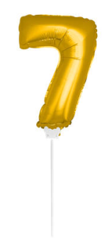 mini Zahlenballon 13 cm am Stab - für Luftfüllung - gold - Zahl 7