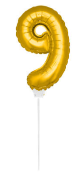 mini Zahlenballon 13 cm am Stab - für Luftfüllung - gold - Zahl 9