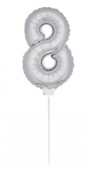Zahlenballon 36cm am Stab - für Luftfüllung - silber - Zahl 8