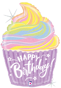 Happy Birthday Cake pastell - Folien Ballonfigur 68 cm ungefüllt