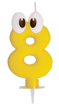 Zahlenkerze 7 cm - mit Augen gelb - Zahl 8