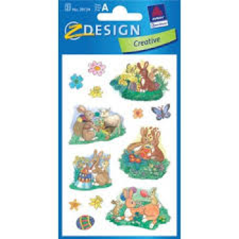 Ostern Papier Sticker, Motiv Hasenfamilie, beglimmert, 2 Bogen