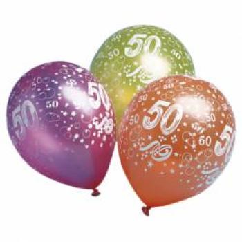 Zahl 50 - bunt - Ballon 30 cm - 1 Beutel - 5 Stück
