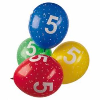 Zahl 5 - bunt - Ballon 30 cm - 1 Beutel - 5 Stück