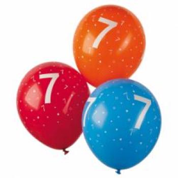 Zahl 7 - bunt - Ballon 30 cm - 1 Beutel - 5 Stück