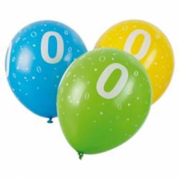 Zahl 0 - bunt - Ballon 30 cm - 1 Beutel - 5 Stück