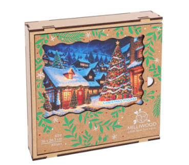 Christmas - Puzzle Holz L Xmas Village 200 Teile, 29x32 cm, Spezial- Form