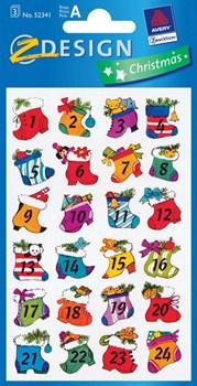 Christmas - Weihnachtliche Sticker Motiv Adventsstrümpfe 1-24, 3 Bogen