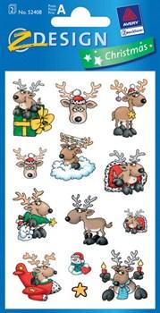 Christmas - Weihnachtliche Sticker Motiv Rentiere mit Schlitten, 2 Bogen