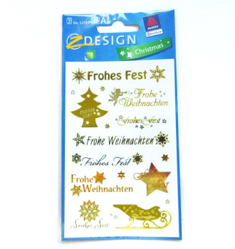 Christmas - Weihnachten Sticker Folie transparent, Motiv Schriftzüge, gold/silber, 2 Bogen