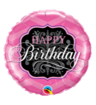Happy Birthday pink und black - Folienballon 18 cm luftgefüllt