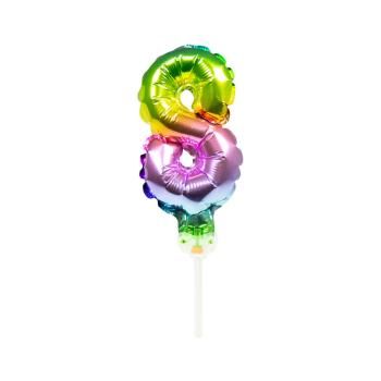 mini Folienballon 13 cm am Stab - für Luftfüllung - Regenbogen - Zahl 8