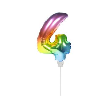 Folienballon 36 cm am Stab - für Luftfüllung - Regenbogen - Zahl 4