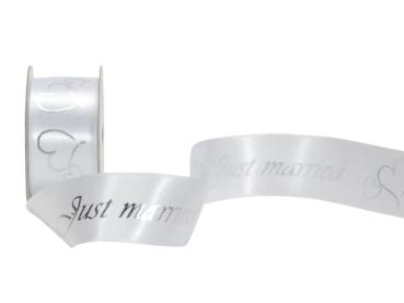 Band Cubino 2.5 cm x 3 Meter  weiss-silber - Just Married