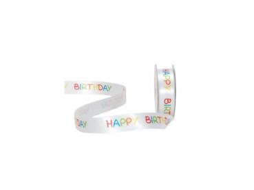 Band Cubino 1.6 cm x 3 Meter weiss-farbig - Happy Birthday