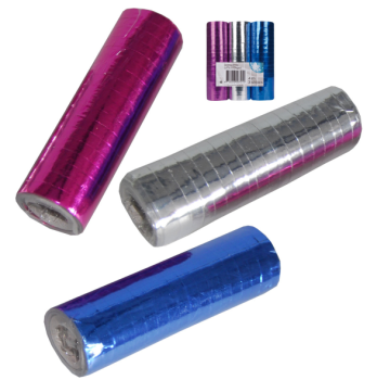 Luftschlangen 3 Stück à 4 m - Metallic silber, lila, blau