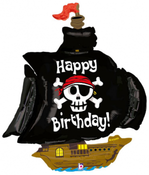 Happy Birthday Piratenschiff -  Folien Ballonfigur 117 cm ungefüllt