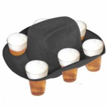 Cowboyhut mit 6 Bierhalter - schwarz