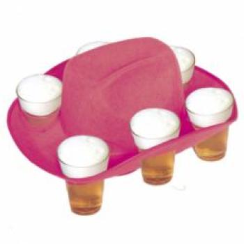 Cowboyhut mit 6 Bierhalter - pink