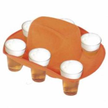 Cowboyhut mit 6 Bierhalter - orange