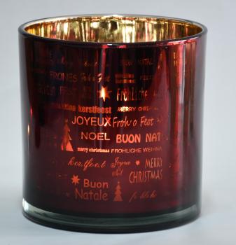 Glas Teelicht "Merry-Chrstmas" 15h / 15cm rot