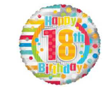 Zahl 18 - Happy Birthday dots & lines - Folienballon 45 cm ungefüllt