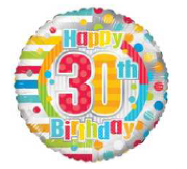 Zahl 30 - Happy Birthday dots & lines - Folienballon 45 cm ungefüllt