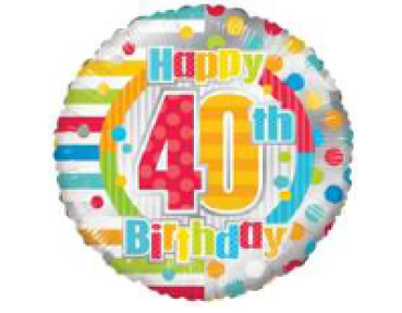 Zahl 40 - Happy Birthday dots & lines - Folienballon 45 cm ungefüllt