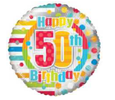 Zahl 50 - Happy Birthday dots & lines - Folienballon 45 cm ungefüllt