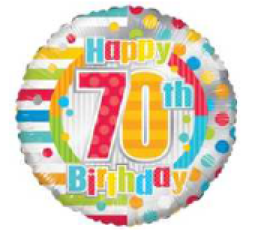 Zahl 70 - Happy Birthday dots & lines - Folienballon 45 cm ungefüllt