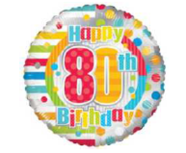 Zahl 80 - Happy Birthday dots & lines - Folienballon 45 cm ungefüllt